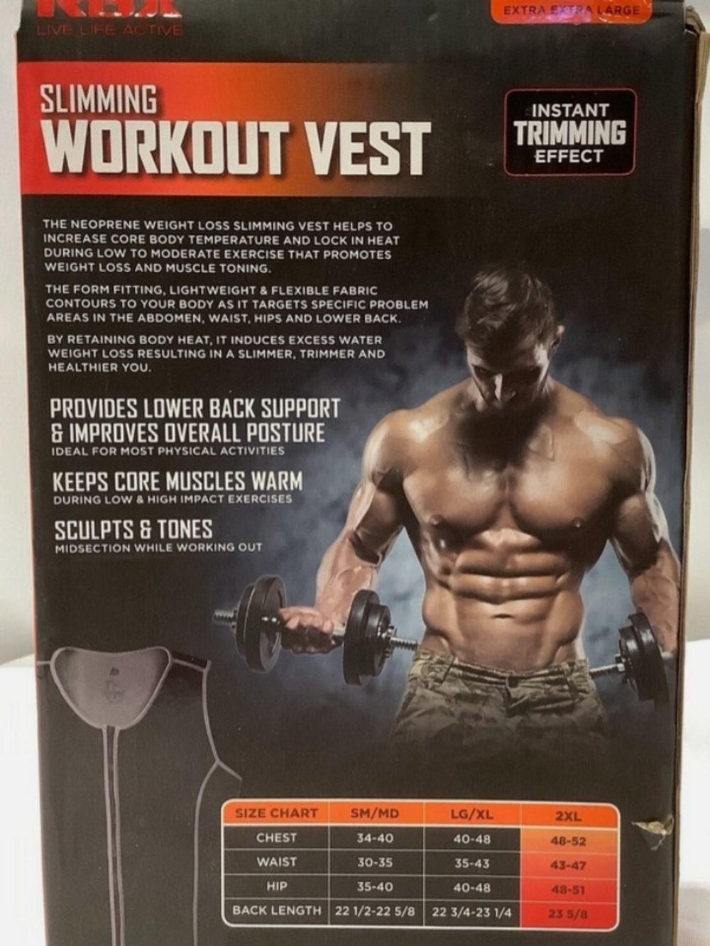 RBX MENS SLIMMING WORKOUT VEST Weight Loss X-Heat Sweat Vest Black Front Zip 2XL - Picture 12 of 13